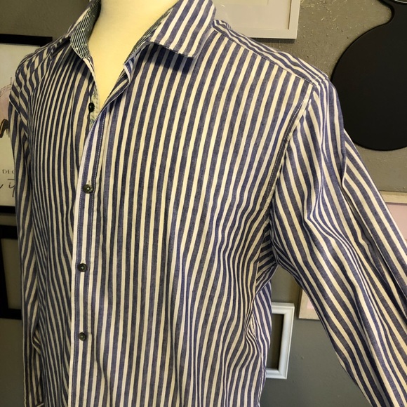 Ted Baker Blue White Striped Button Down Shirt 6 - Picture 4 of 11